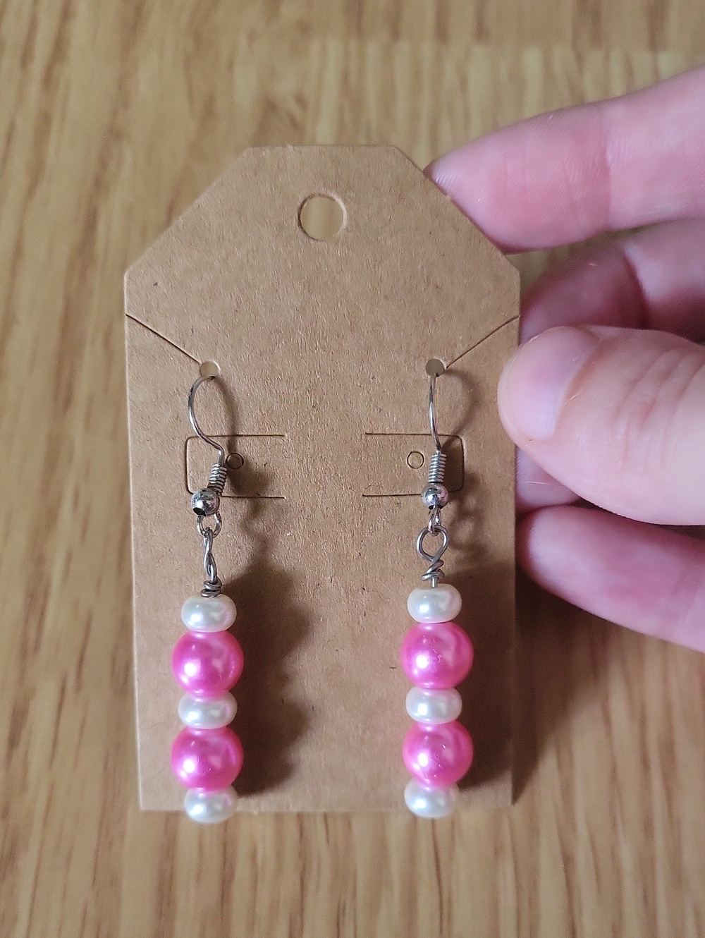 Handmade Pink And Peral Dangle Earrings
